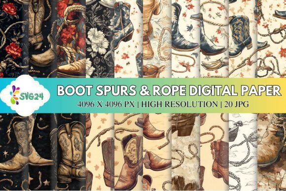 Download Boot Spurs &amp; Rope Digital Paper - Premium Resources