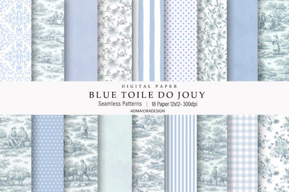 Download Toile De Jouy Digital Paper Blue - Premium Resources